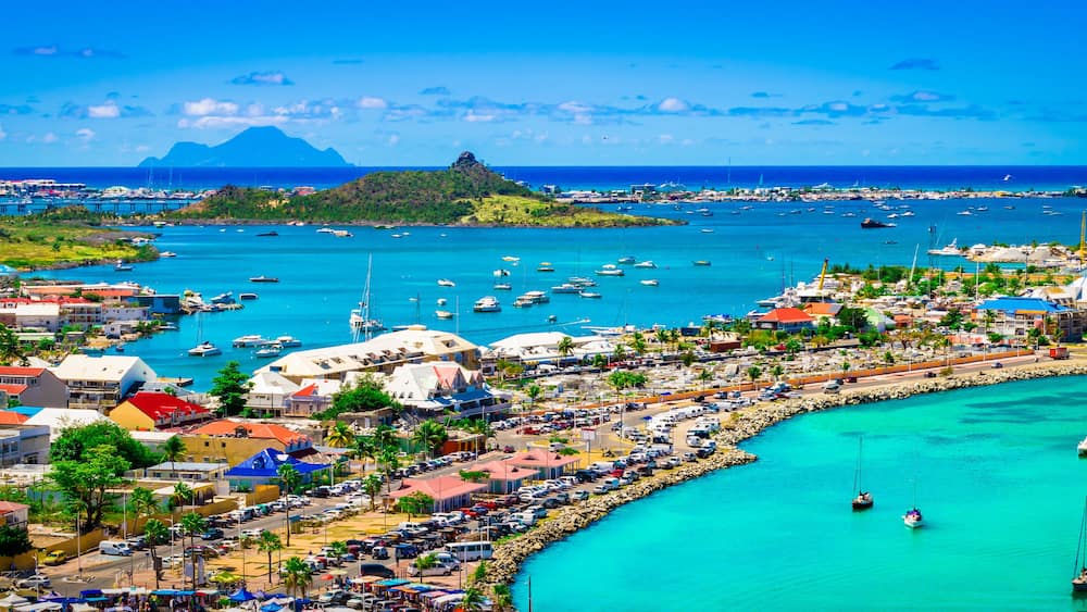 Panoramic harbor landscape of Marigot, Saint Martin.