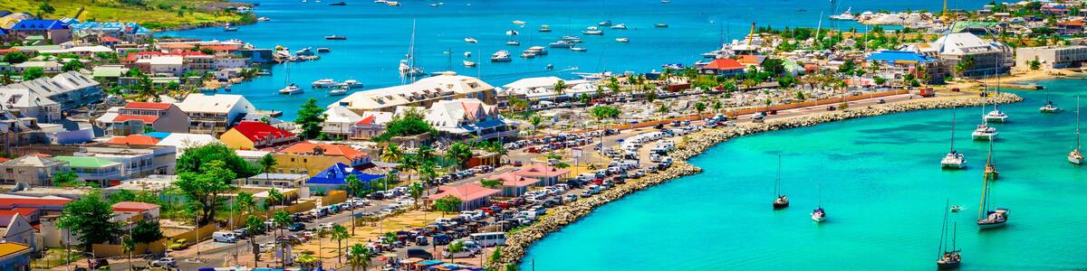 Panoramic harbor landscape of Marigot, Saint Martin.