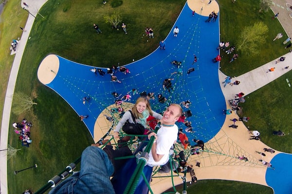 Quite possibly the best park in the country this place has a zip line this huge thing that we're climbing, grills. They have lots of field space and even this really complicated thing where you need strength because you don't want to fall in the water. It's an awesome place after the cubs game.