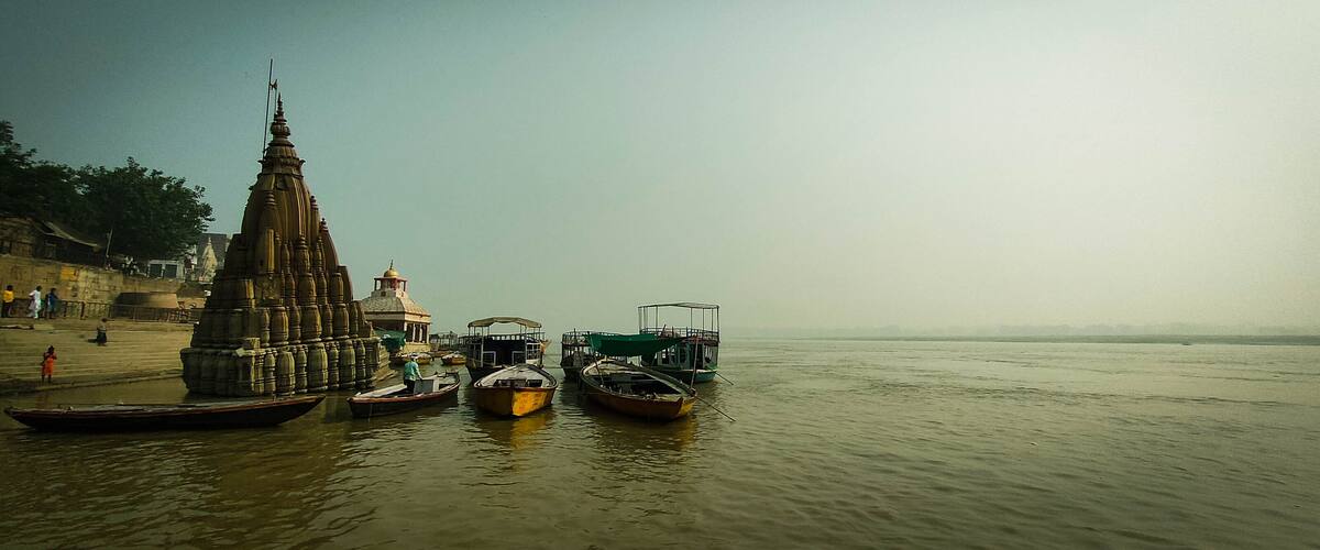 view from the river banaras ghat ganga