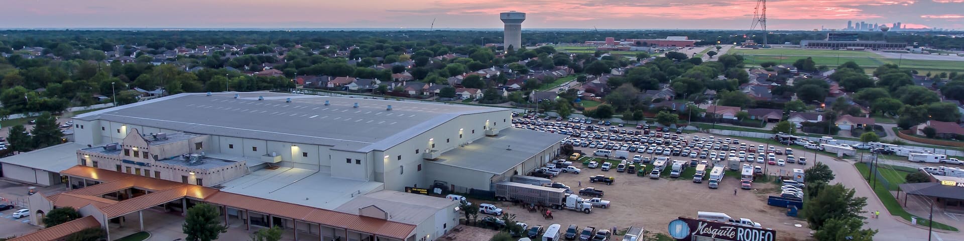 Aerial Sunset Over Mesquite Championship Rodeo and Convention Center