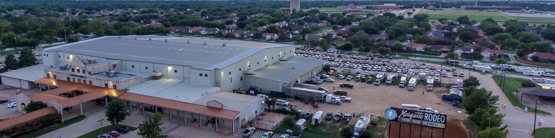 Aerial Sunset Over Mesquite Championship Rodeo and Convention Center