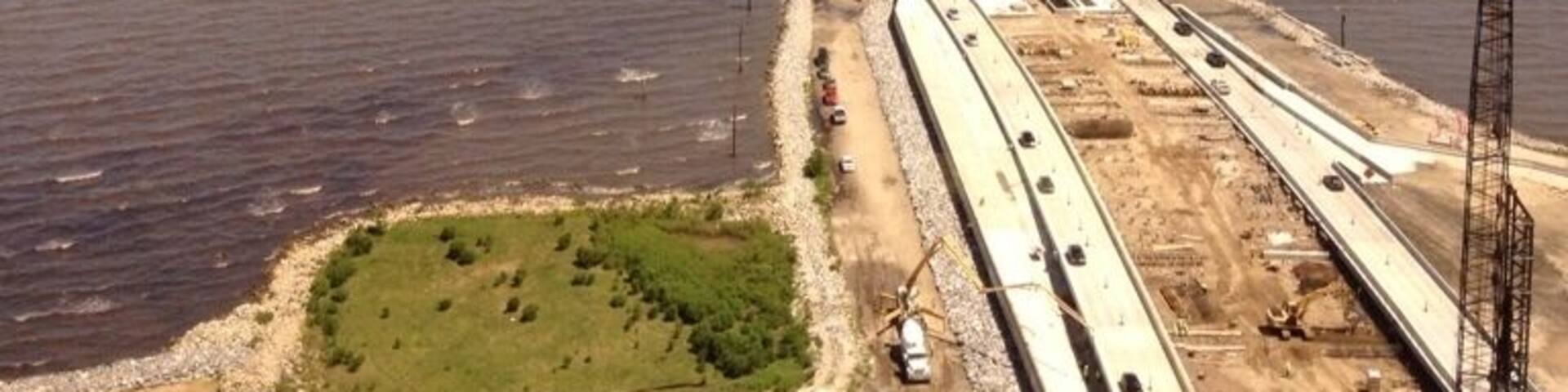 A great view of the Causeway Bridge in New Orleans from the 27th Floor of Lakeway Tower 3. At 24 miles long, its the longest continuous bridge in the world.