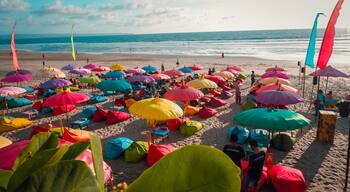 Beach Umbrellas View Of Double Six Beach, Seminyak, Bali, Indonesia.