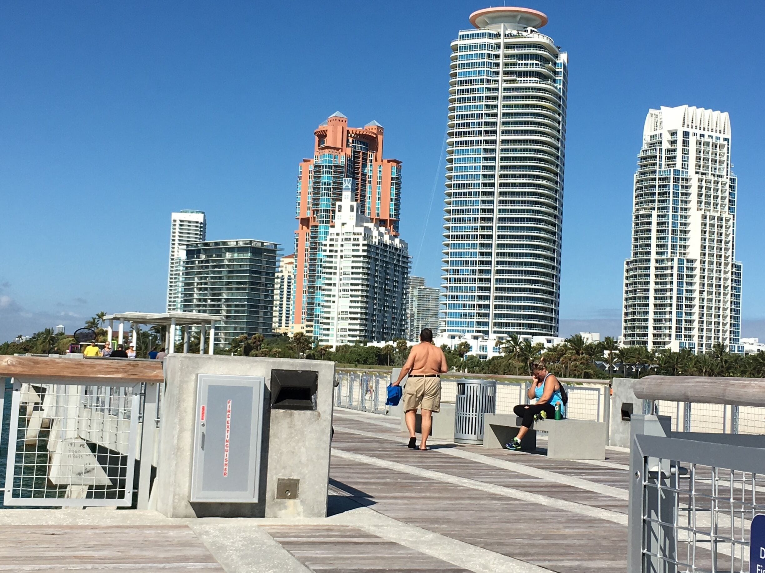 South Point  Pier - Miami Beach- 
Visitors flock here to enjoy 360 degree ocean views,  modern architecture and the local park as well as a beach. Kids large and small enjoy the miniature water park here - it's a great way to cool off. There is also a dog park and a tot lot nearby. This beach is popular for film crews and photo shoots, so don't be surprised if you show up and find a spectacle on site. 


