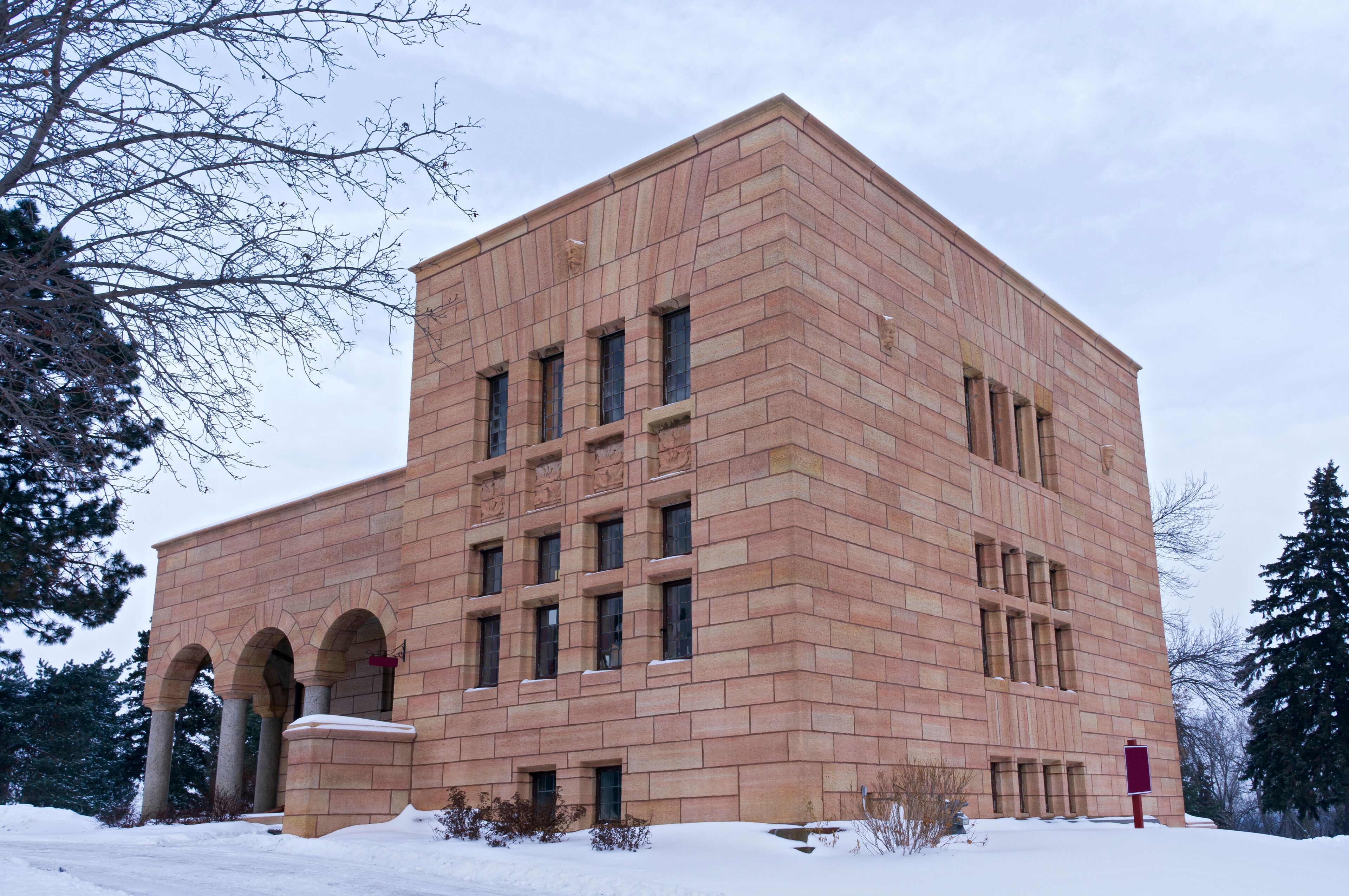 cemetery administration building adjacent to courtyard at cemetery in mendota heights minnesota