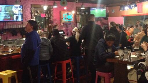 What a fun, funky brewery! Day of the Dead decorating theme, very interesting beer selection (grape?? What?? And awesome!), tasty breakfast tacos, and lots of game options (pool, shuffleboard, air hockey, etc) in the back room.