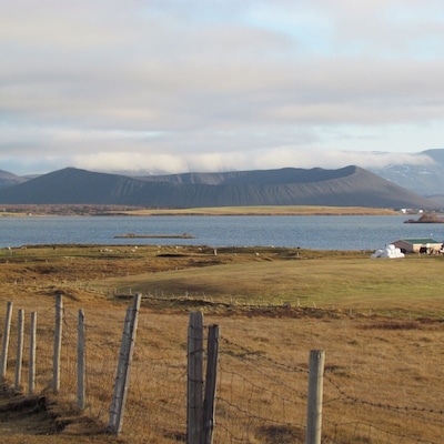 View of the volcano from across Lake Myvatn.