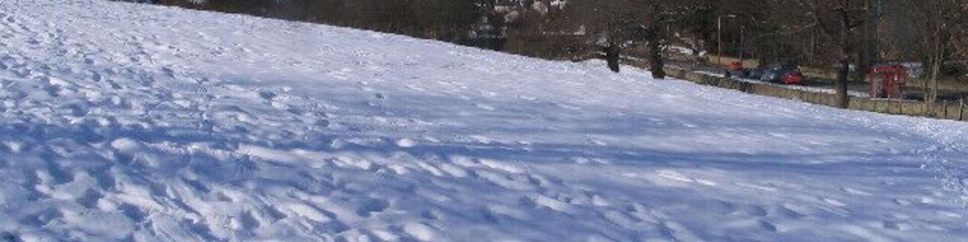 Lupton's Field, Asket Hill. A 'local green space' ideal for sledging on when snow-covered. Wetherby Road to the right.