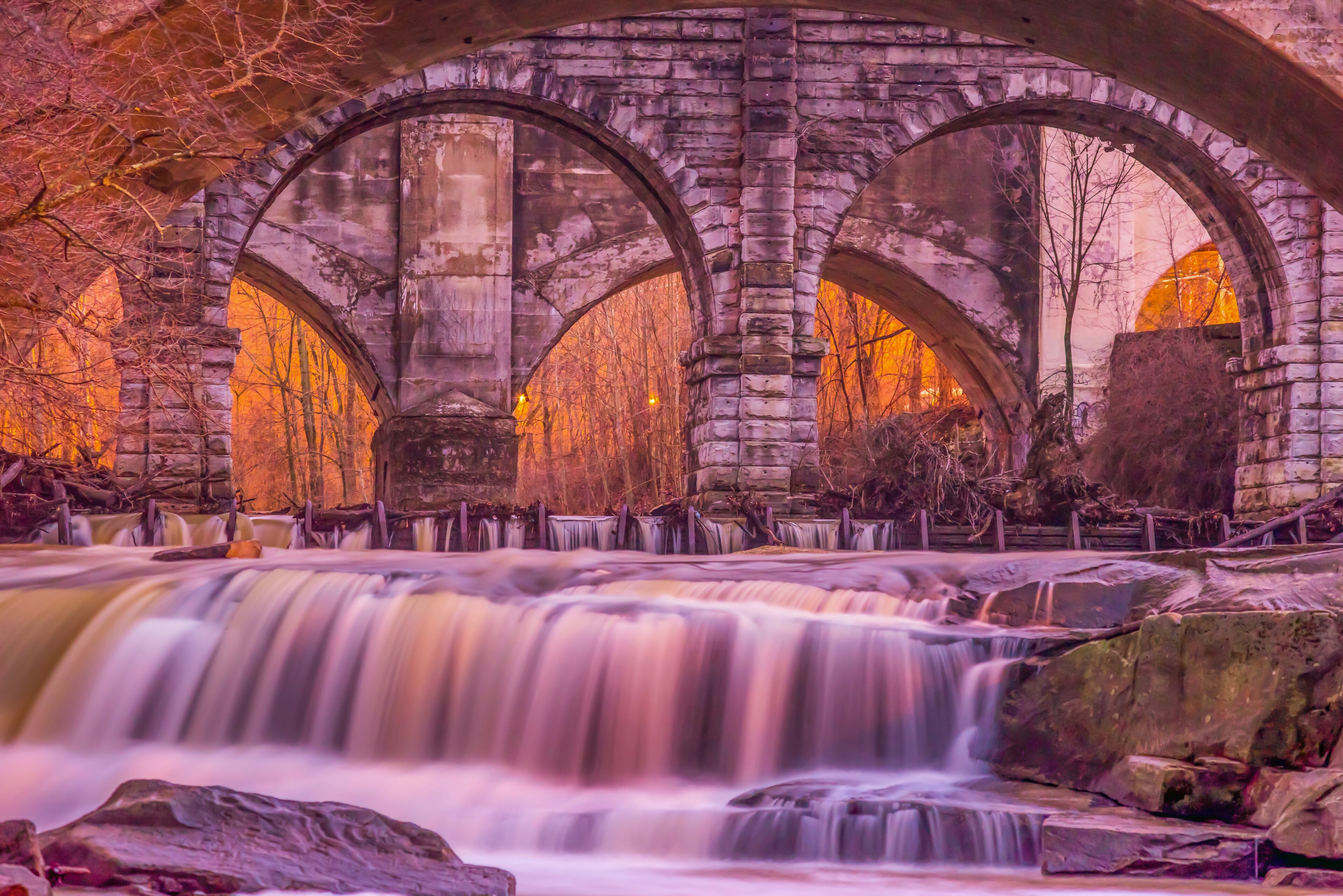 Berea Falls in Berea Ohio at night