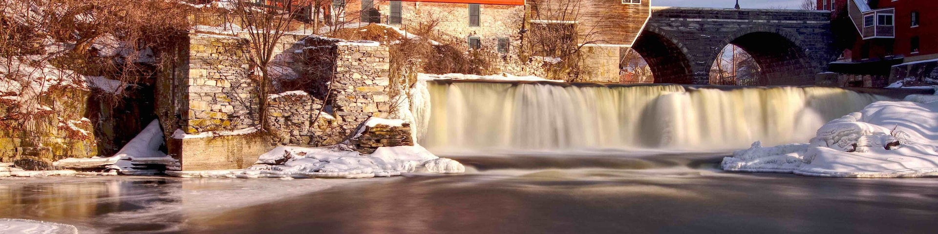 Riverfront walk with views of Middelbury Falls