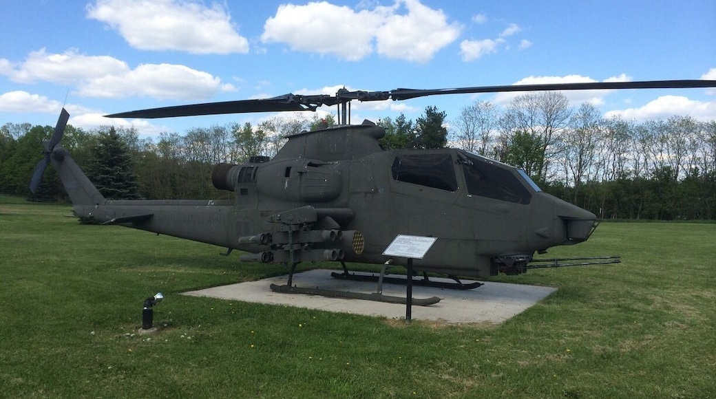A Vietnam War era Cobra combat helicopter on display outside the American Legion post.