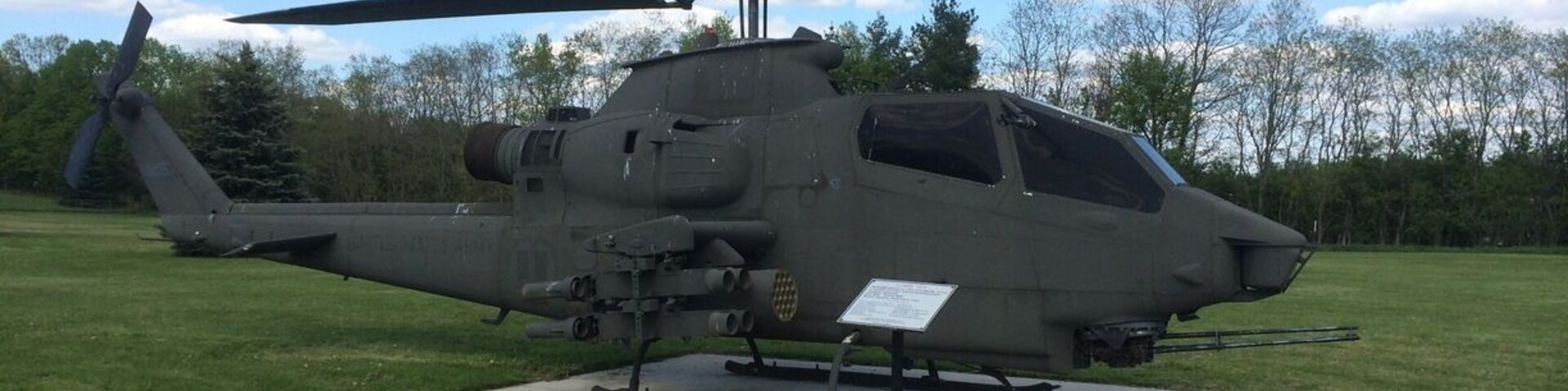 A Vietnam War era Cobra combat helicopter on display outside the American Legion post.