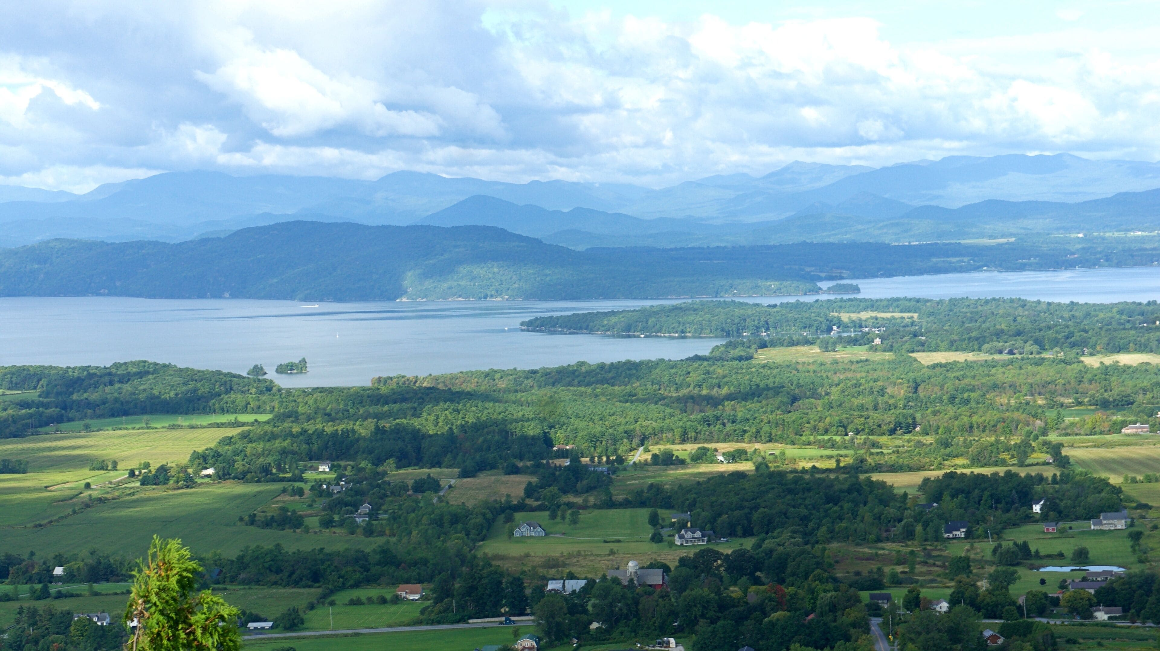 View from atop Mt. Philo in Charlotte, VT. In the distance, the Adirondacks can be seen, as can Lake Champlain