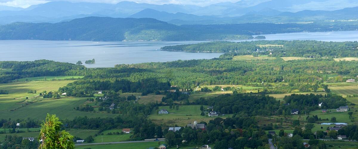 View from atop Mt. Philo in Charlotte, VT. In the distance, the Adirondacks can be seen, as can Lake Champlain