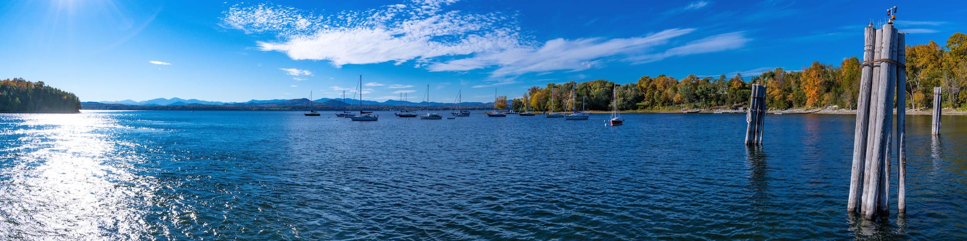 Panoramic view of Charlotte Bay in Vermont