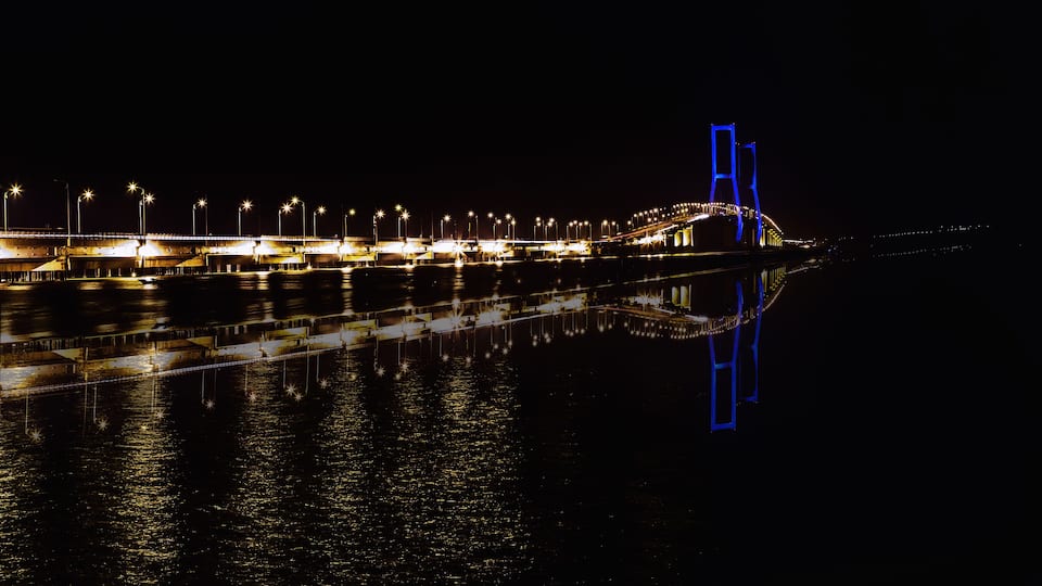 The Suramadu Bridge at Twilight,Surabaya,Indonesia.Is the longes
