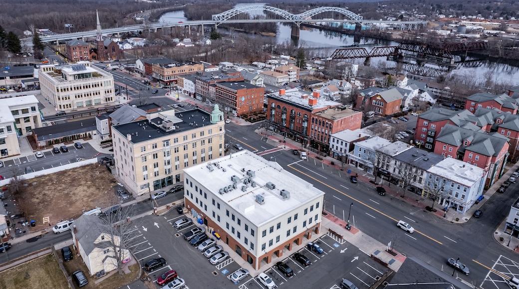 Aerial view of Middletown, Connecticut on a mild, late winter day