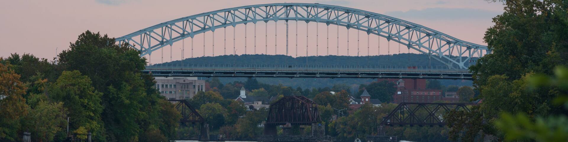 Sunrise image of the Arrigoni Bridge in Middletown, CT