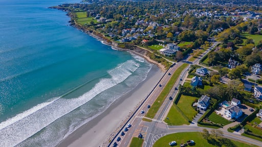 Easton Beach aerial view in fall between city of Newport and Middletown, Rhode Island RI, USA.