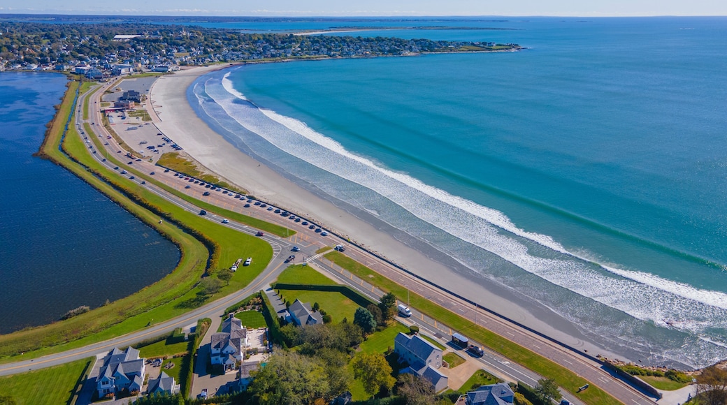 Easton Beach aerial view in fall between city of Newport and Middletown, Rhode Island RI, USA.