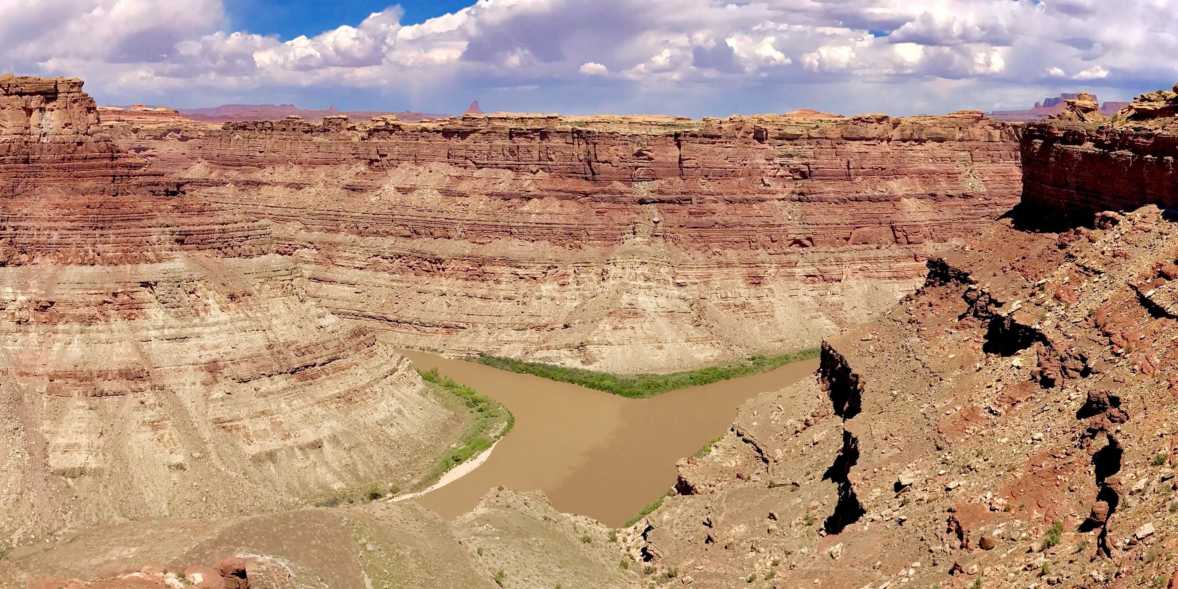 Down at the bottom of the west side of Canyonlands National Park. Take a twelve mile hike to the confluence of the Colorado River and The Green River. The hike is fantastic in spring and fall. Great invthe snow but best avoided in the heat of summer.