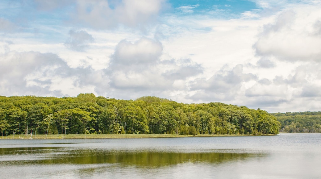 Beautiful landscape summer scene day view at Canadian Ontario Kettles lake in Midland area. Canada forest park nature and water reservoir. Web banner heaer for website.