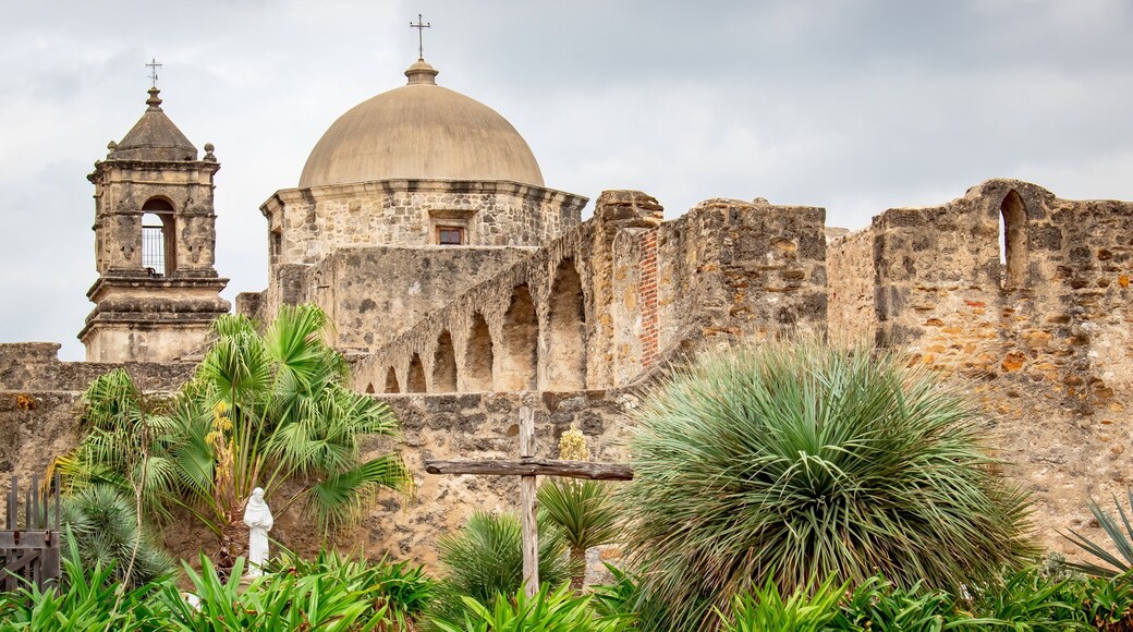 Historic architecture Spanish San Antonio Texas Mission San Jose on a cloudy day