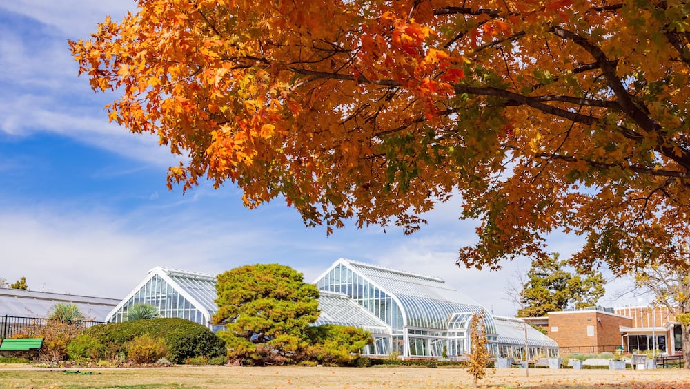 Beautiful fall color of the green house of Will Rogers Gardens