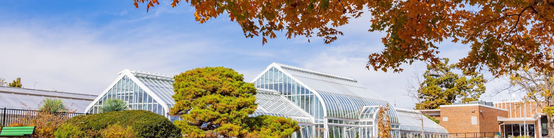 Beautiful fall color of the green house of Will Rogers Gardens