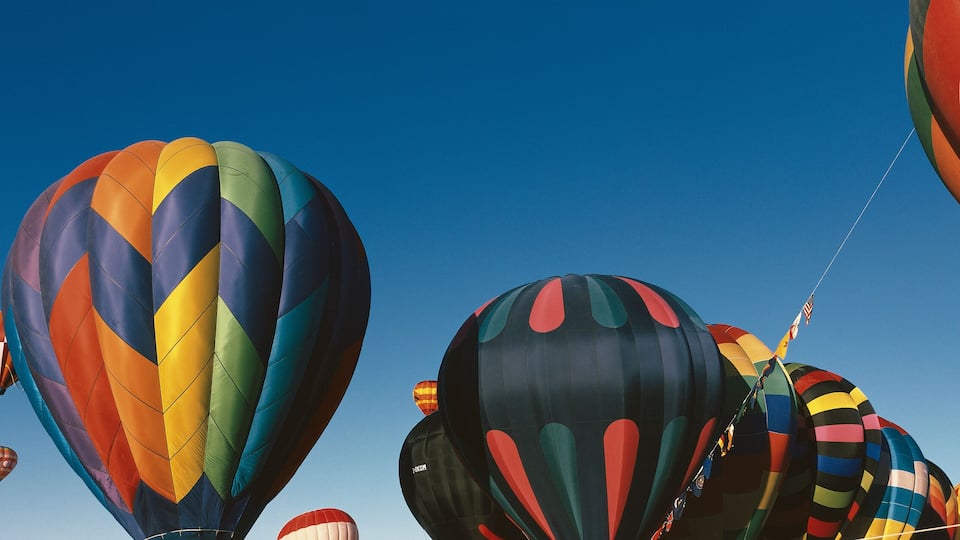 This is the 25th Annual Albuquerque International Balloon Fiesta. It shows the mass ascension of colorful balloons.