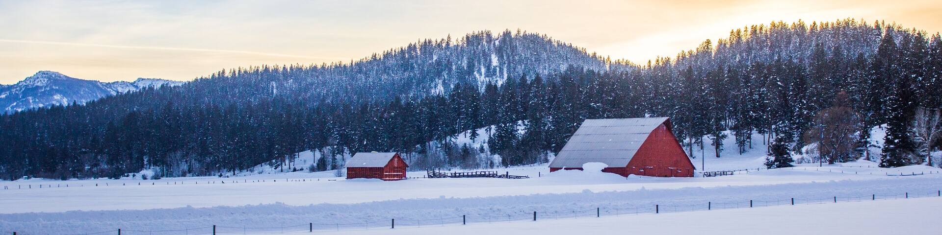 McCall Idaho Winter Barn ; Shutterstock ID 572115976