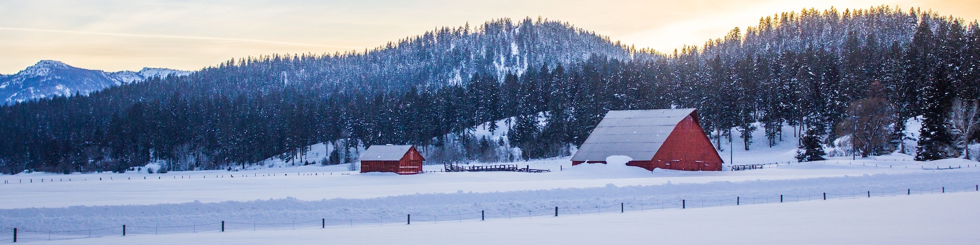McCall Idaho Winter Barn ; Shutterstock ID 572115976