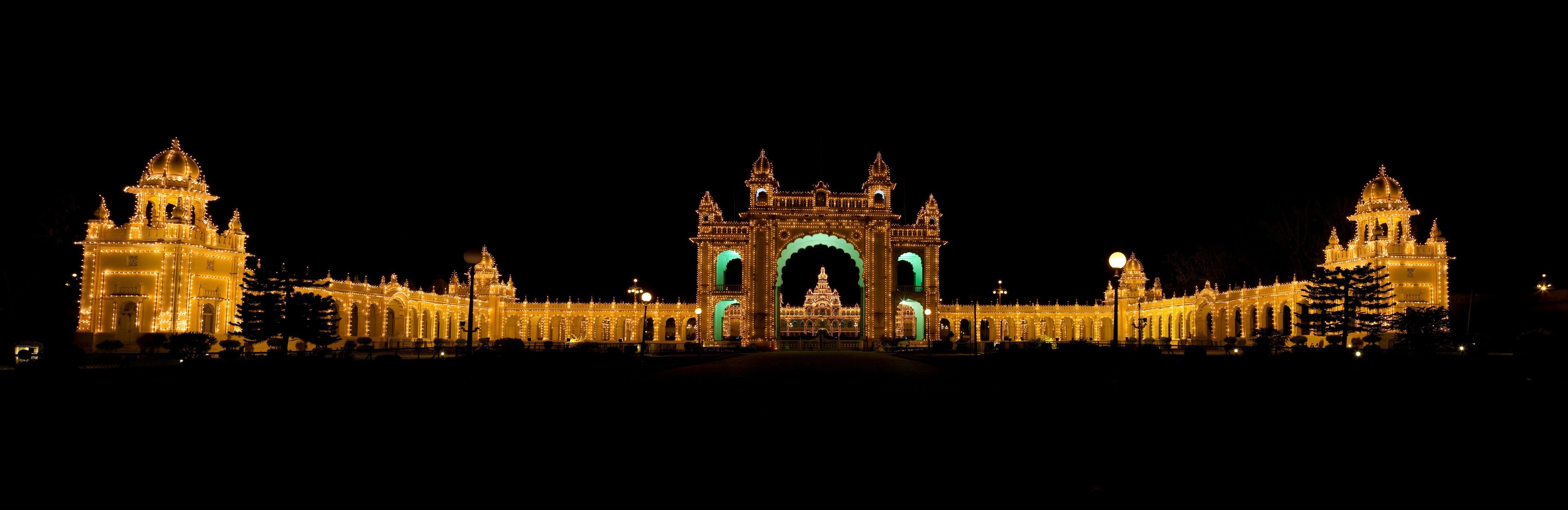 Mysore Palace at night panorama