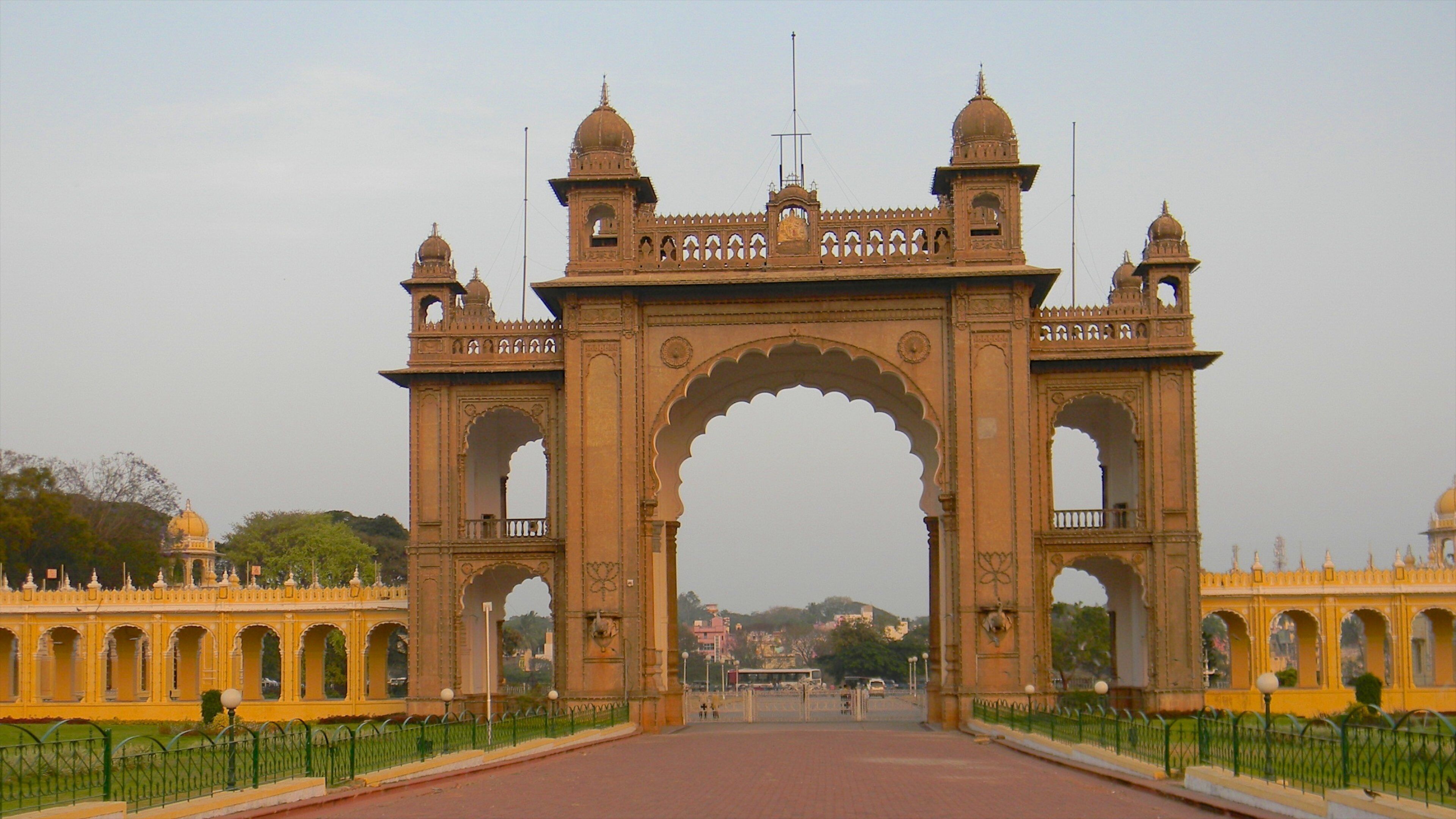 An ornate archway with domed towers and intricate carvings.