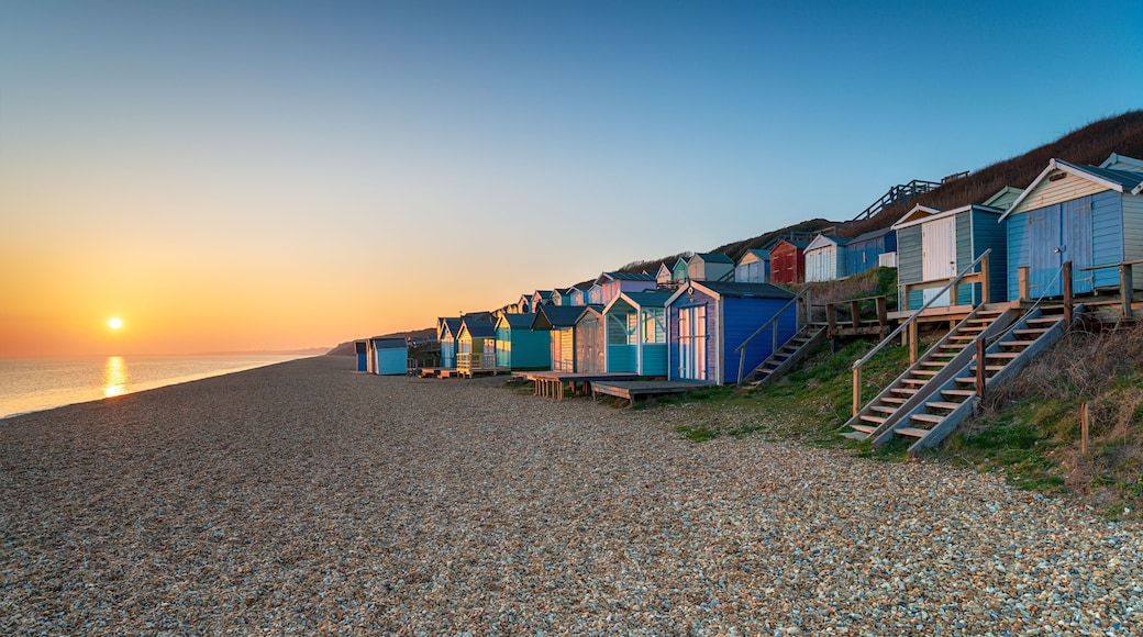 Rows of beach huts at Milford on Sea