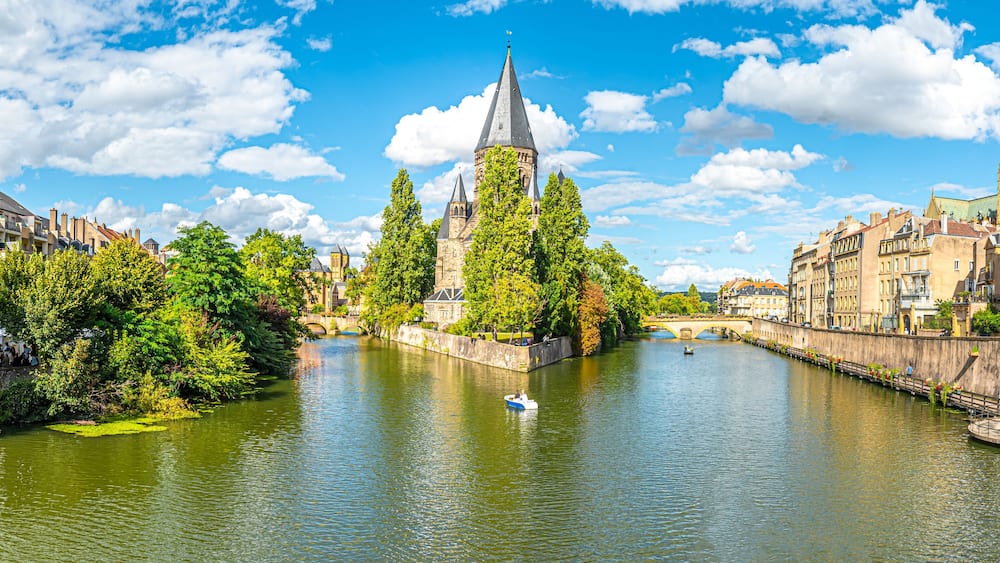 Panoramic view at the Church New Temple in the streets of Metz - France