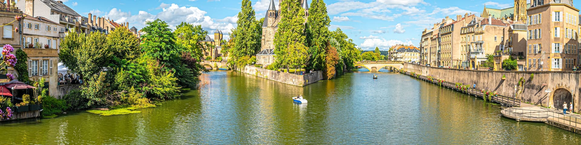 Panoramic view at the Church New Temple in the streets of Metz - France
