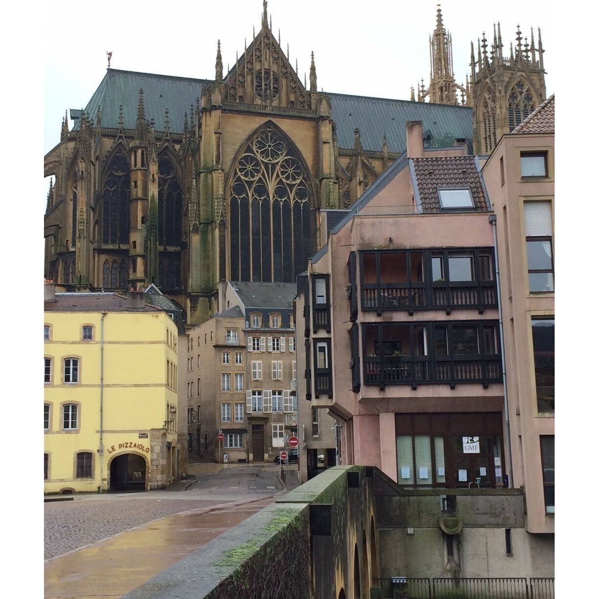 Cathedral from the side of the Moselle with back the the Théatre.