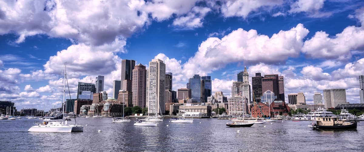 The Boston, Massachusetts skyline from Boston Harbor.
