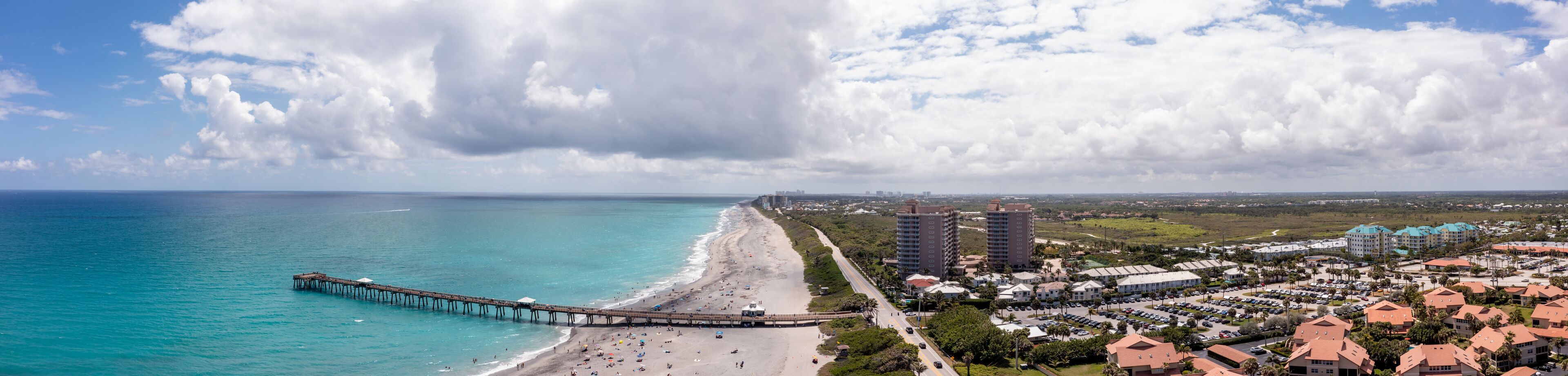 Aerial panorama Juno Beach Fishing Pier Florida coastline stitched photo