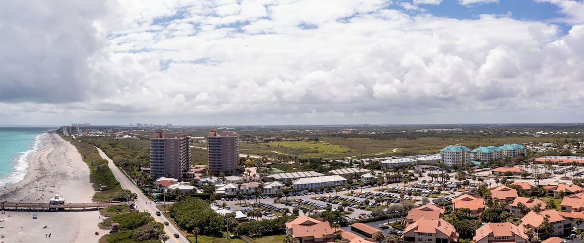 Aerial panorama Juno Beach Fishing Pier Florida coastline stitched photo