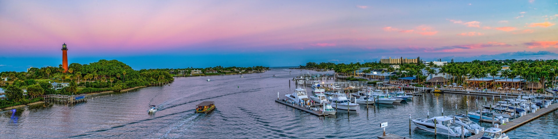 panoramic view of sundown at Jupiter Inlet