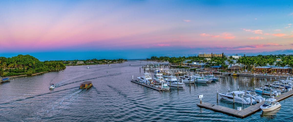 panoramic view of sundown at Jupiter Inlet