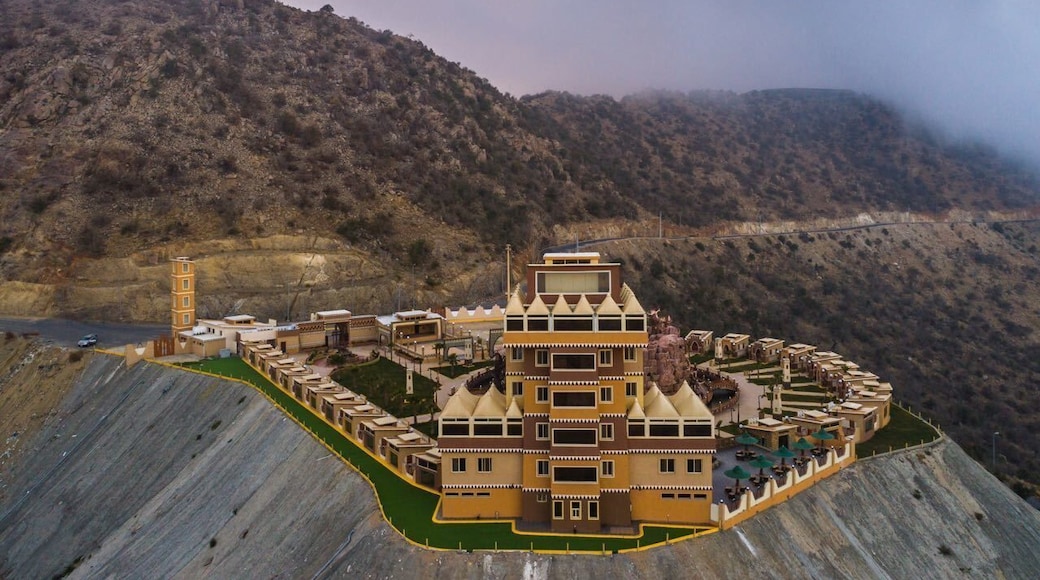 (Al-Burj Restaurant in Al-Baha city)
is a city in the west of Saudi Arabia in the Hejaz area. It is the capital of Al Bahah Region, and is one of the Kingdom's prime tourist attractions. It enjoys a pleasant climate and is surrounded by more than forty forests, including Raghdan, al Zaraeb and Baidan. Al Baha is the headquarters of the Governor, local councils and branches of governmental departments. Receiving the state's special attention, the city of Al Baha abounds in educational, tourist and 87bh institutions. It is considered the capital of the Ghamdi and Zahrani tribes in Saudi Arabia, and most of its inhabitants are from the native tribes.