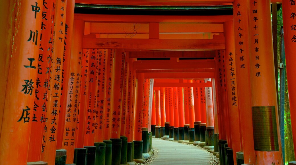 Fushimi Inari Shrine which includes interior views and a temple or place of worship