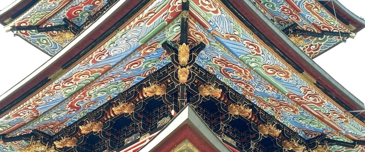 The great Pagoda of peace in the grounds of Naritasan Temple.
Enshrined in the first floor is Gonchi-Nyorai a Buddhist monk believed to be endowed with all 5 wisdoms of Buddha.