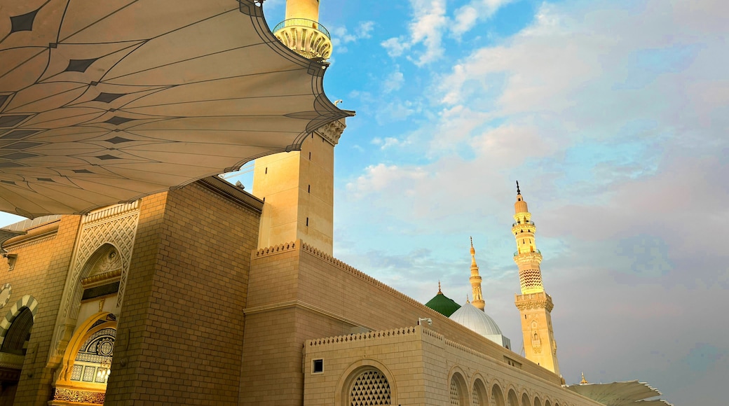 Al Masjid an Nabawi Mosque with Green Dome and Minarets in Medina Saudi Arabia Vertical View