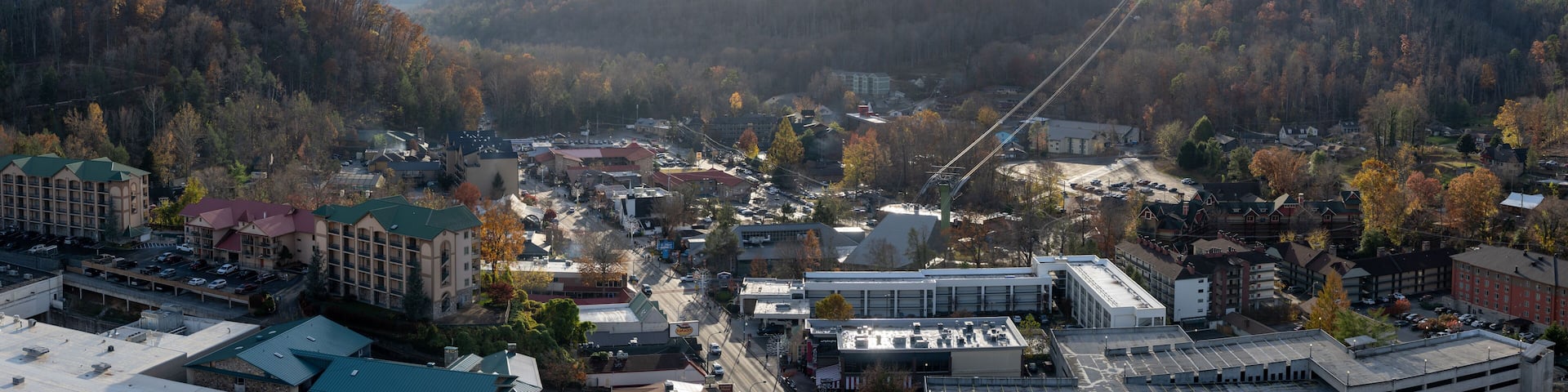 A panoramic view of downtown Gatlinburg, Tennessee