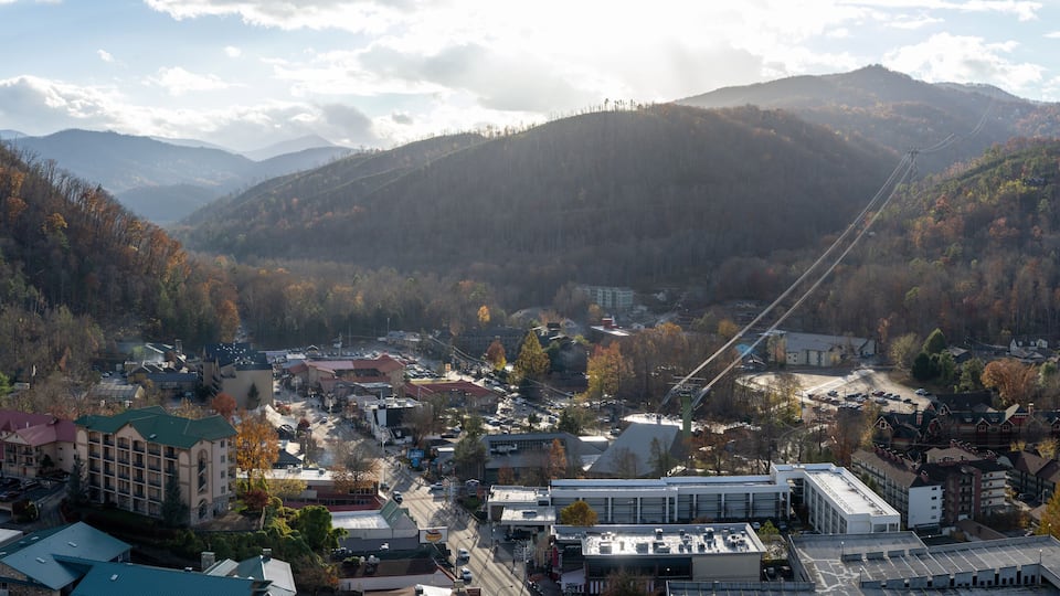 A panoramic view of downtown Gatlinburg, Tennessee